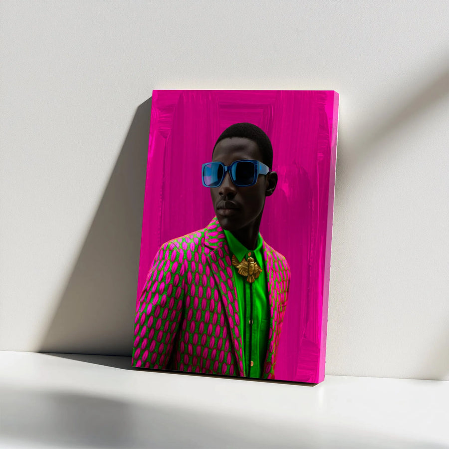 Modern Black Art Canvas | Vibrant Pop Art Fashion Portrait | Premium High-Resolution Print | Collector's Gift for Modern Home Decor
