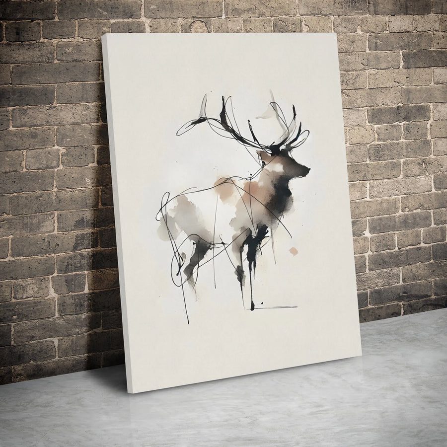Abstract Deer Canvas Wall Art | Minimalist Ink Sketch Print | Premium Gallery Wrap 1.25 Inch Frame | Modern Wildlife Decor Gift for Nature Lovers