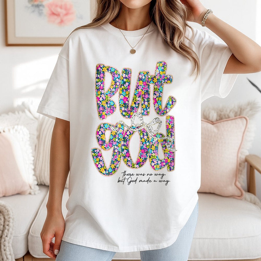 But God Floral T-Shirt | Boho Faith Based Graphic Tee | Premium 100% Cotton Religious Apparel | Christian Gift For Her