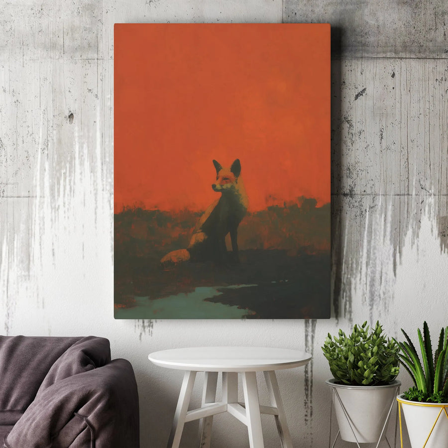 Fox Wall Art Canvas | Abstract Wildlife Sunset Painting | Premium Gallery Wrapped 1.25" Profile | Rustic Modern Home Decor for Living Room