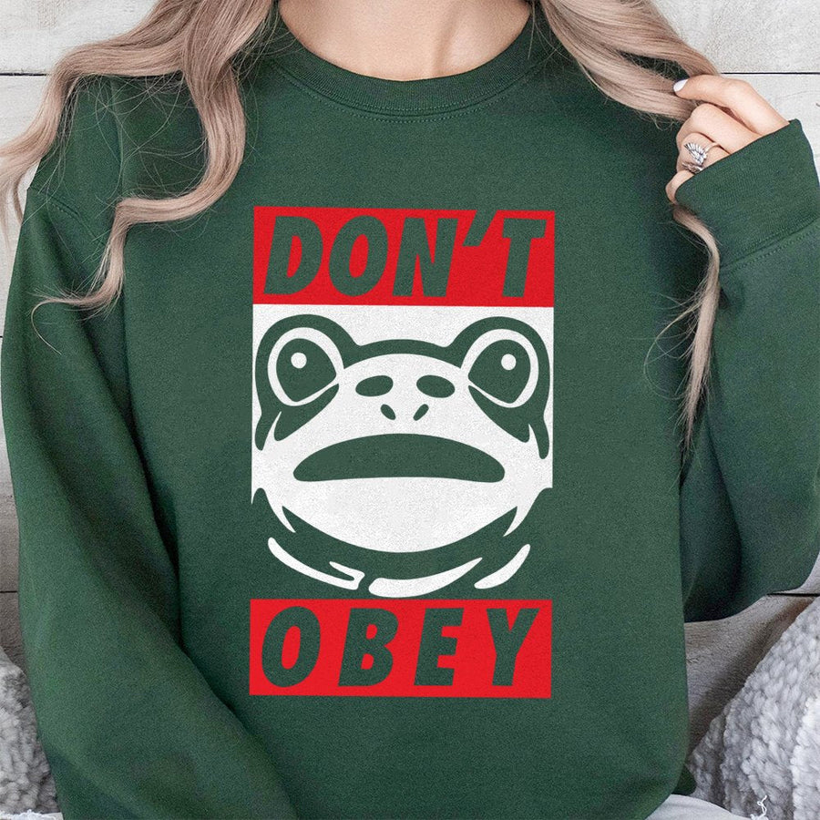 Dont Obey Frog Sweatshirt | Funny Toad Graphic Tee | Premium Cotton Blend Crewneck | Trendy Aesthetic Streetwear Gift For Men And Women