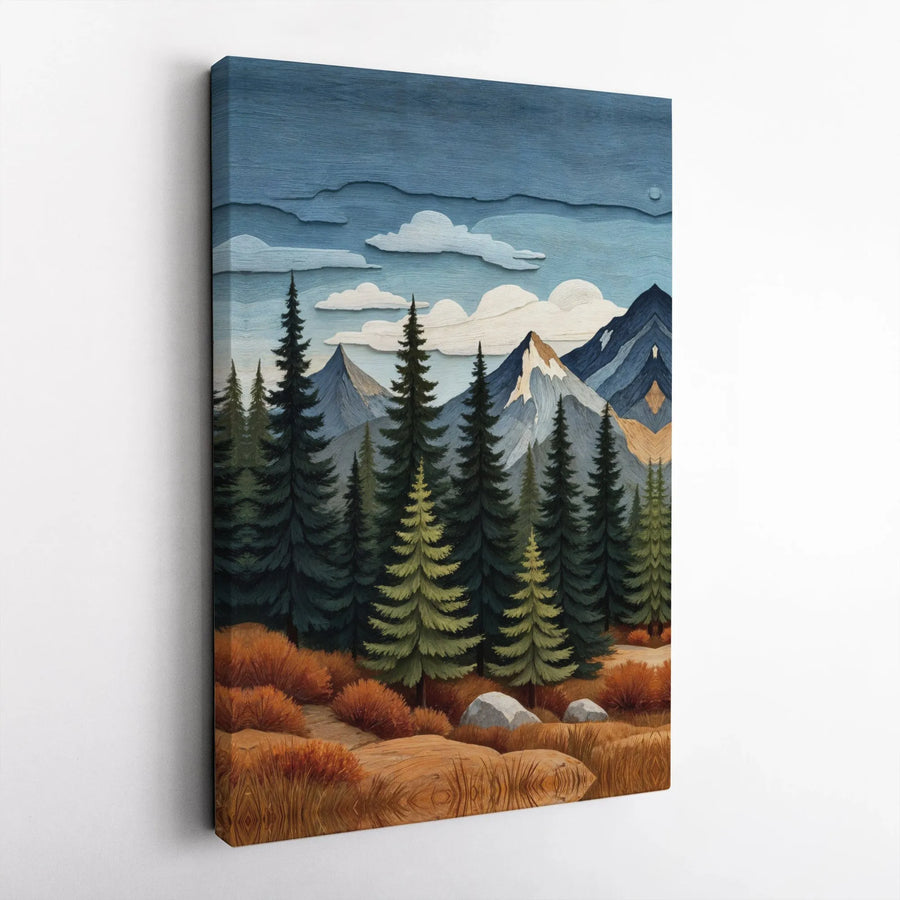Mountain Forest Canvas Wall Art | Textured Fabric Effect Landscape | Premium Thick Gallery Wrap | Rustic Cabin Decor Gift for Nature Lovers