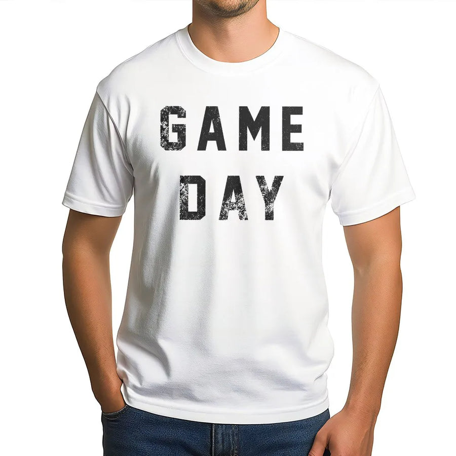 Game Day Football T-Shirt | Distressed Athletic Font Graphic | Soft Unisex Cotton Tee | Tailgating Apparel & Sports Fan Gift