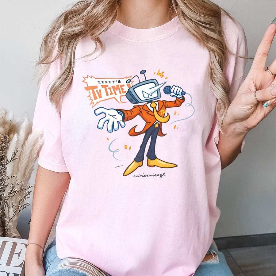 Retro TV Head Character T-Shirt | Vintage Cartoon Mic Drop Graphic | 100% Cotton Premium Tee | Unique Gaming Gift For Gamers