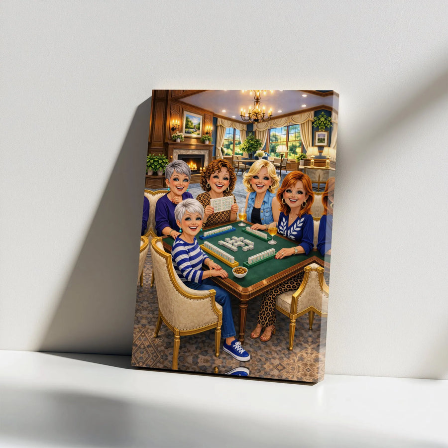 Mahjong Ladies Night Canvas Print | Vibrant Game Night Illustration | Premium Gallery Wrapped Canvas | Game Room Decor Gift for Women