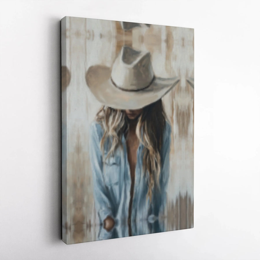 Cowgirl Wall Art Canvas | Western Aesthetic Portrait Painting | Premium 1.25-Inch Gallery Wrap | Country Home Decor Gift