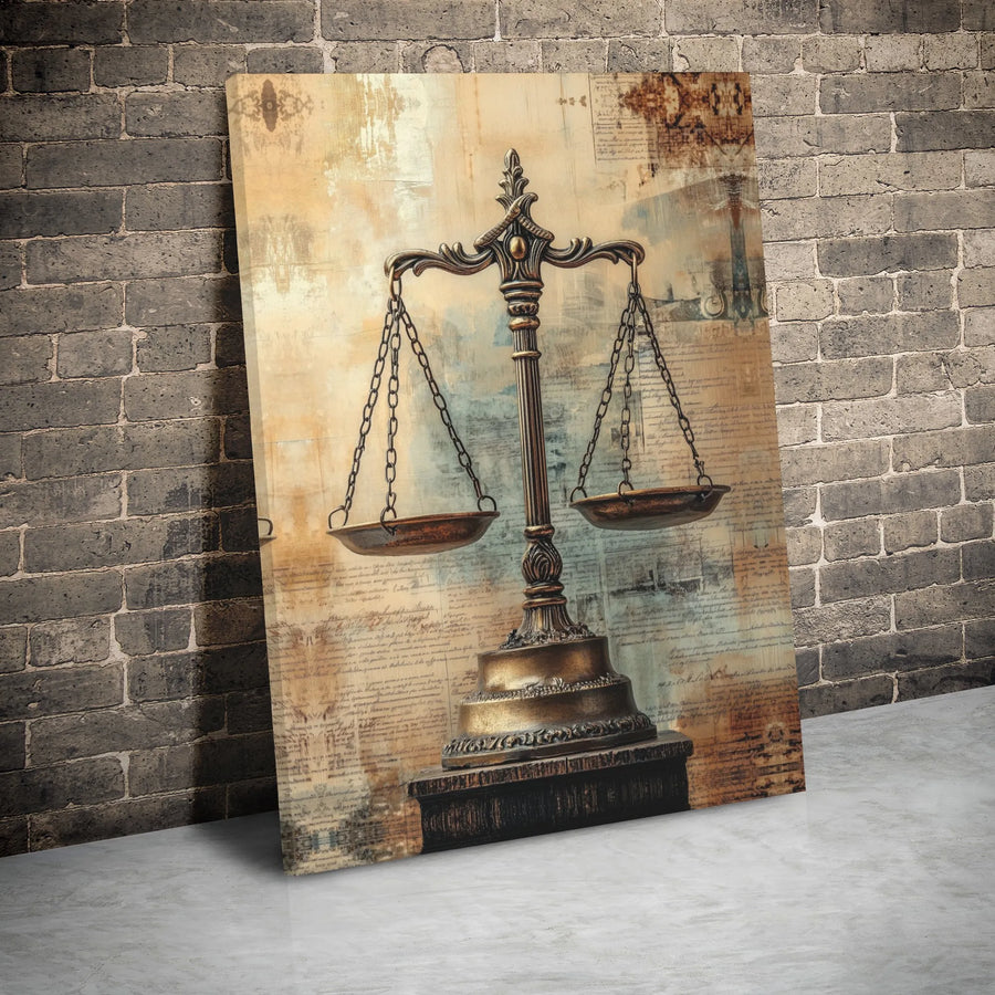 Scales Of Justice Canvas Print | Vintage Legal Art Decor | Premium Gallery Wrap 1.25" Frame | Law Office Gift For Lawyer Or Judge
