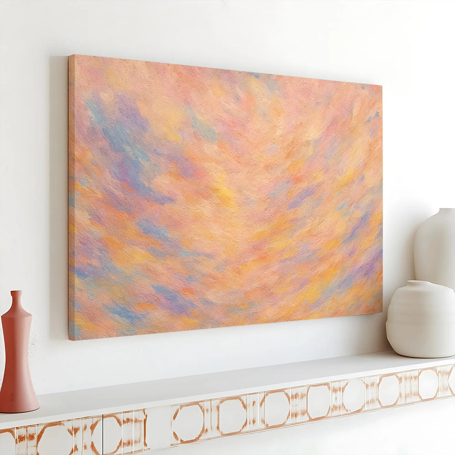 Abstract Pastel Canvas Wall Art | Soft Pink Blue Yellow Brushstrokes | Premium Gallery Wrap Print | Modern Living Room Decor
