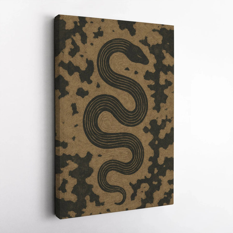 Snake Wall Art Canvas | Modern Linocut Botanical Illustration | Premium Gallery Wrapped Print | Boho Minimalist Home Decor Gift