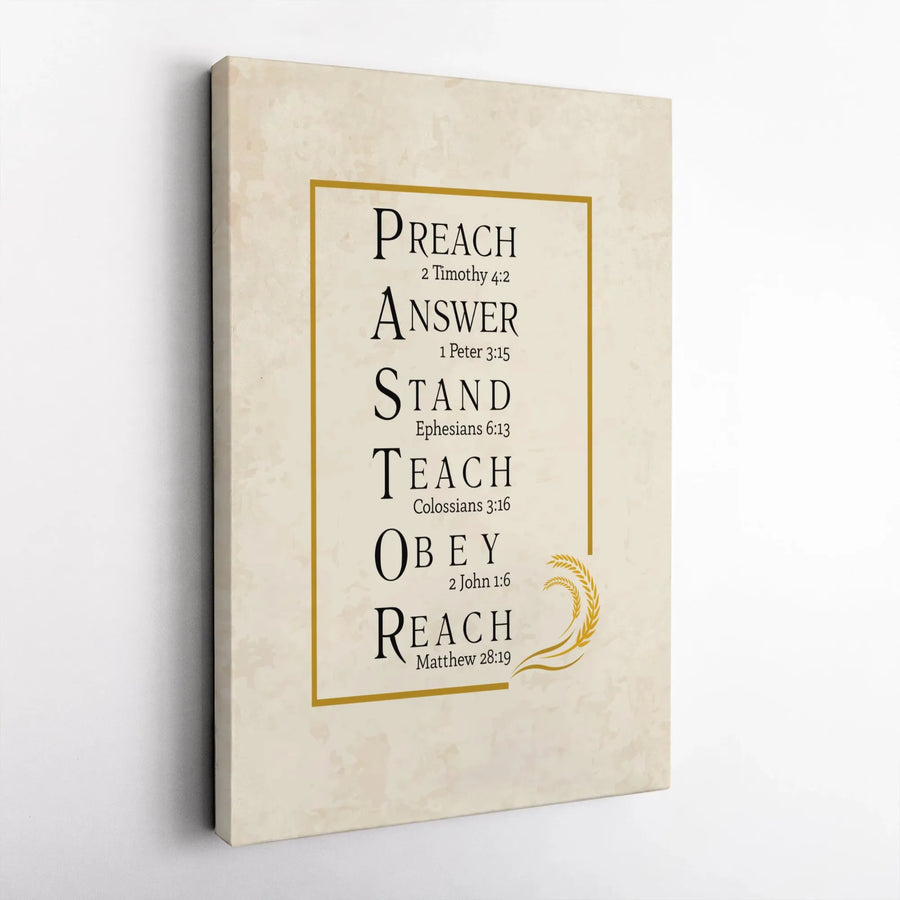 Pastor Definition Wall Art | Christian Acronym Scriptural Print | Premium Gallery Wrapped Canvas | Clergy Appreciation Gift for Church Pastor