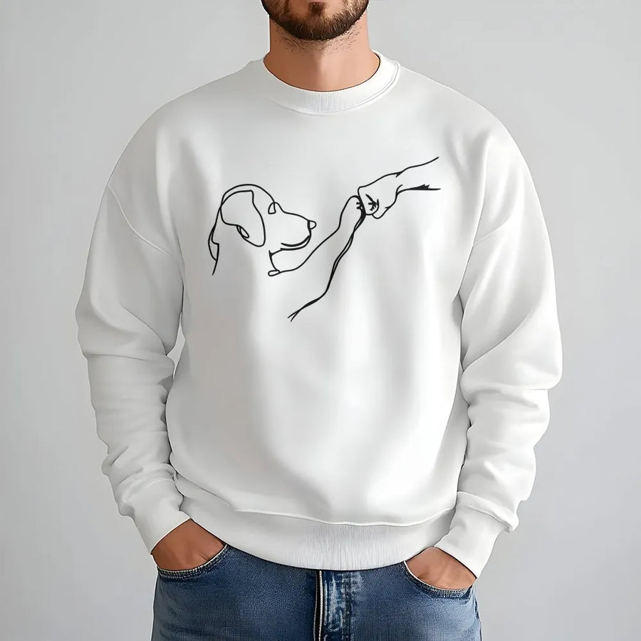 Dog Paw Fist Bump Sweatshirt | Minimalist Line Art Friendship Graphic | Premium Cotton-Blend Pullover | Gift for Dog Lover & Owner