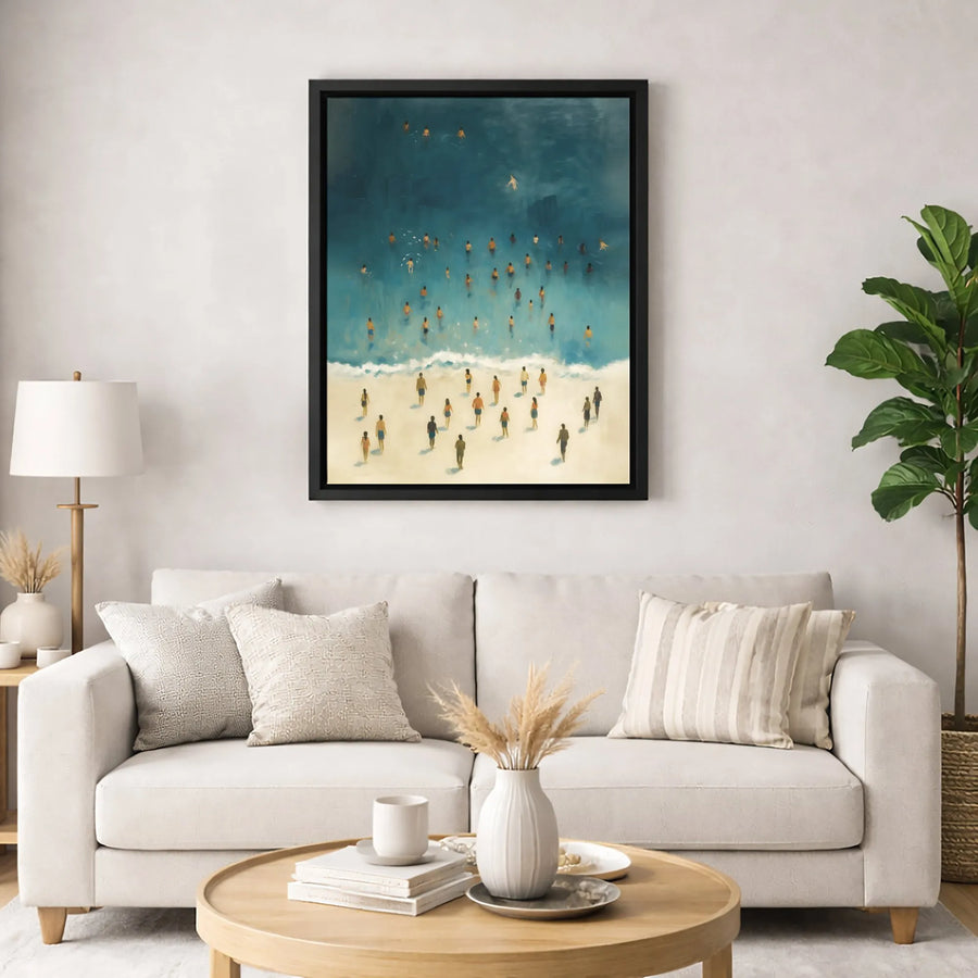Beach Crowd Canvas Wall Art | Impressionist Ocean People Print | Premium Gallery-Wrapped Decor | Coastal Home Office Gift