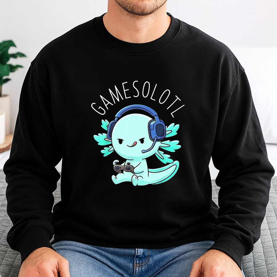 Axolotl Gamer Sweatshirt | Cute Video Game Controller Graphic | Soft Cotton Blend Crewneck | Funny Gaming Gift for Men Women Teens