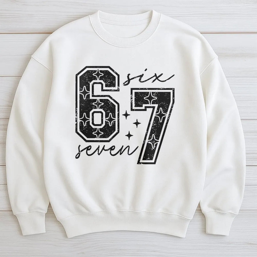 67 Varsity Sweatshirt | Retro Sport Typography Graphic | Premium Cotton Blend | Unisex Birthday Gift for Her or Him