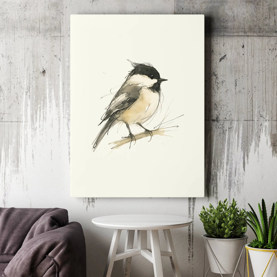 Black-Capped Chickadee Wall Art | Minimalist Watercolor Bird Sketch | Premium Gallery-Wrapped Canvas | Nature Lover Gift & Home Decor