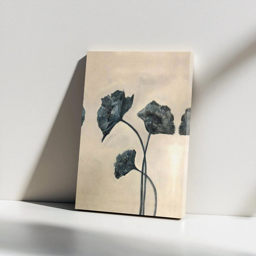 Minimalist Blue Poppy Canvas Wall Art | Botanical Flower Painting | Premium Gallery Wrapped Stretched Frame | Elegant Modern Home Decor Gift