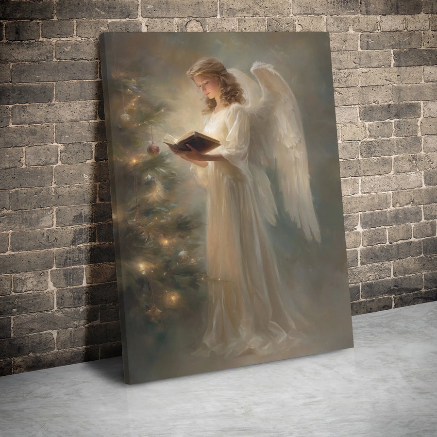 Christmas Angel Wall Art | Serene Religious Holiday Decor | Premium Gallery Wrapped Canvas | Spiritual Home Gift for Christmas Lovers