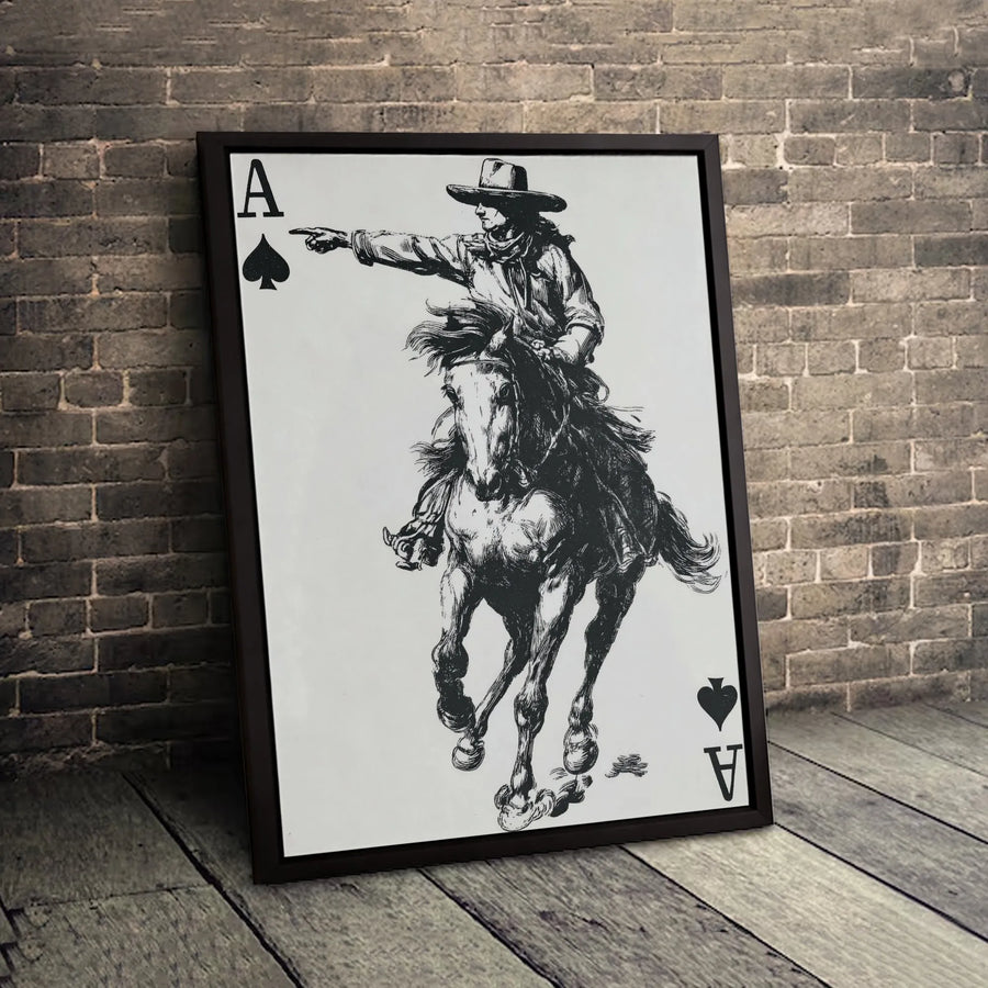 Cowboy Ace of Spades Canvas Wall Art | Vintage Western Gunslinger Sketch | 1.25 Inch Premium Gallery Wrap | Masculine Office & Home Decor Gift