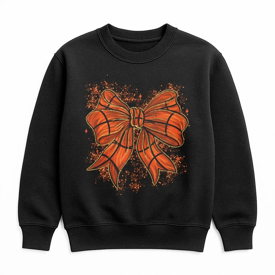 Coquette Basketball Bow Sweatshirt | Aesthetic Sports Graphic Tee | Cotton Blend Premium Crewneck | Basketball Mom Game Day Gift For Her