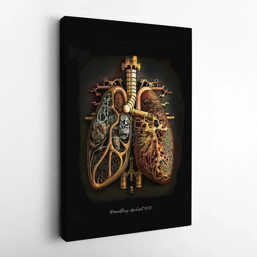 Steampunk Lungs Canvas Art | Gothic Medical Illustration | Premium Gallery Wrapped Canvas | Gift for Doctor, Pulmonologist Office Decor