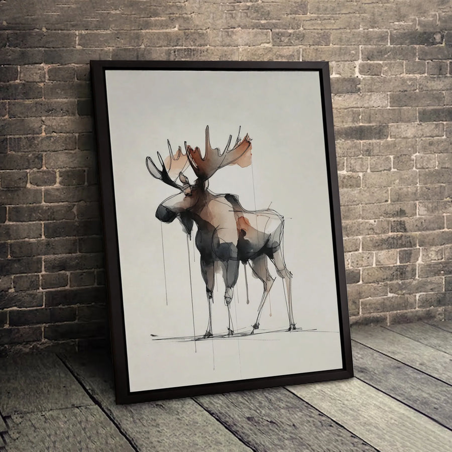 Moose Canvas Wall Art | Abstract Watercolor Sketch Print | Premium Gallery-Wrapped 1.25" Profile | Rustic Modern Wildlife Home Decor Gift