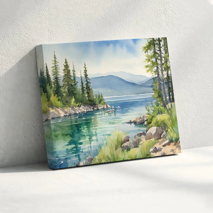Mountain Lake Canvas Wall Art | Serene Pine Forest Landscape | 1.25-Inch Gallery Wrap Print | Nature-Inspired Home Decor Gift