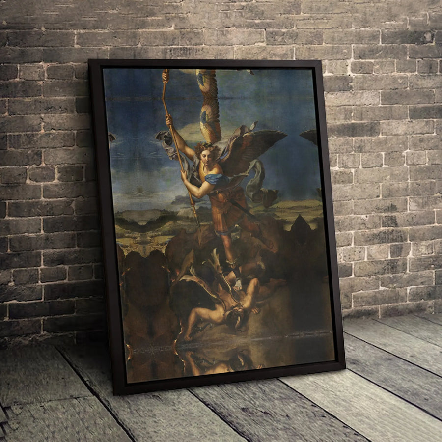 St. Michael Vanquishing Satan Canvas | Classic Raphael Fine Art Print | Premium 1.25 Inch Gallery Wrap | Religious Wall Decor for Home Office