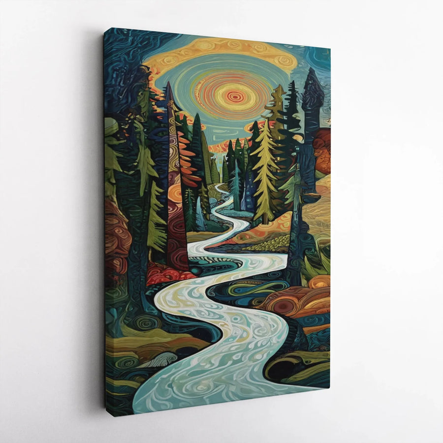 Abstract Forest Canvas Art | Winding River Landscape Print | Premium 1.25" Gallery Wrap | Modern Nature Wall Decor for Home Office