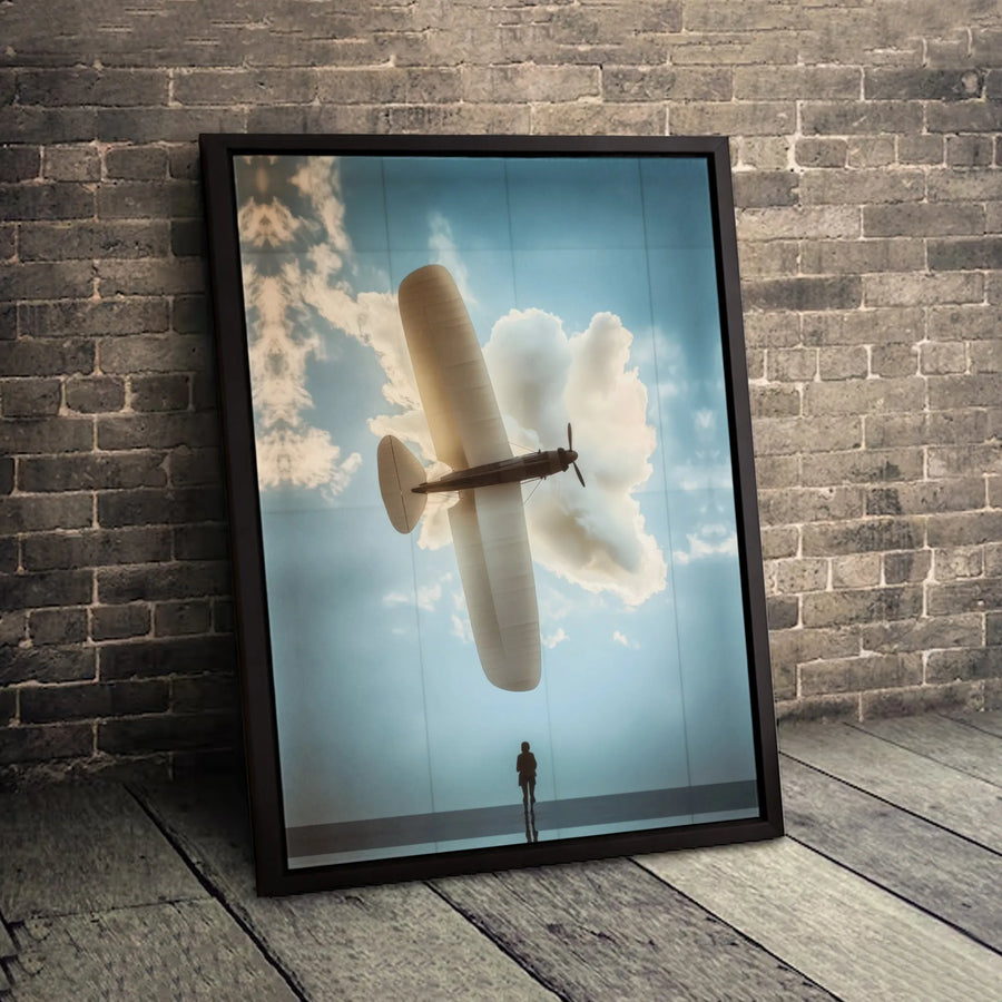 Vintage Airplane Wall Art | Surreal Aviation Sky Canvas Print | Premium Gallery Wrapped Decor | Unique Gift for Pilot and Dreamer