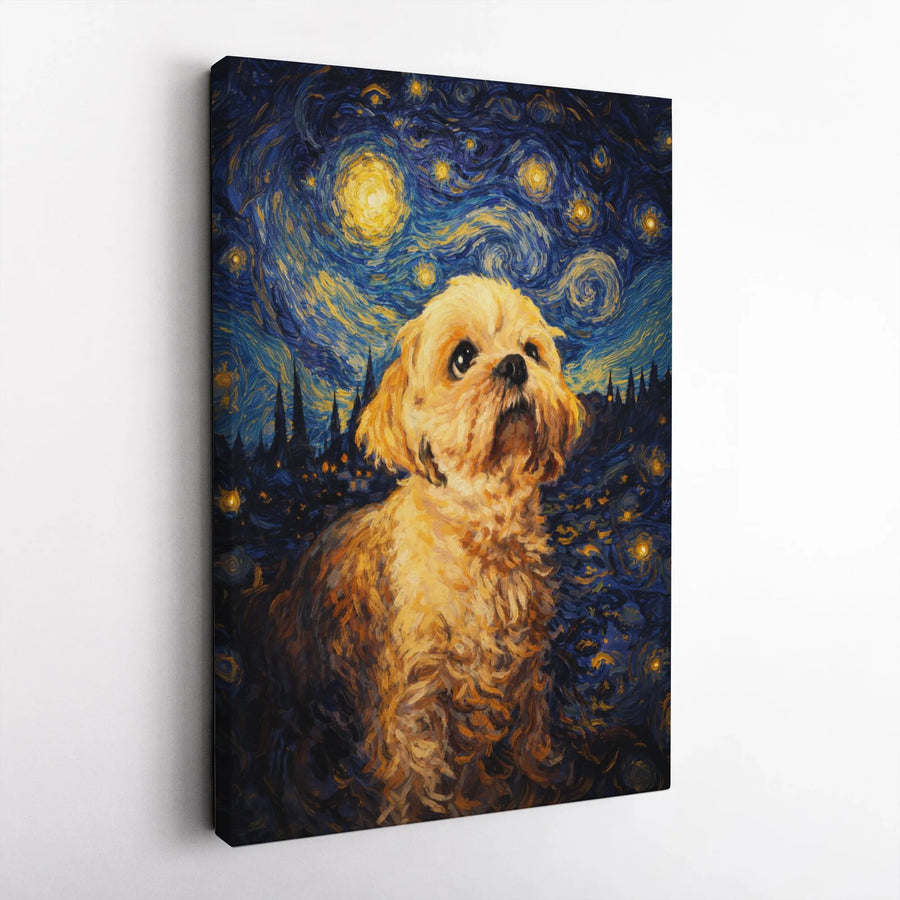 Dog Starry Night Canvas Art | Van Gogh Style Shih Tzu Portrait | Premium Fade-Resistant Print | Gift for Dog Lover Home Decor