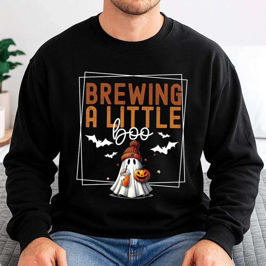 Brewing A Little Boo Sweatshirt | Cute Ghost Pumpkin Coffee Halloween Design | Premium Cotton Blend | Gift For Mom Maternity Fall Shirt