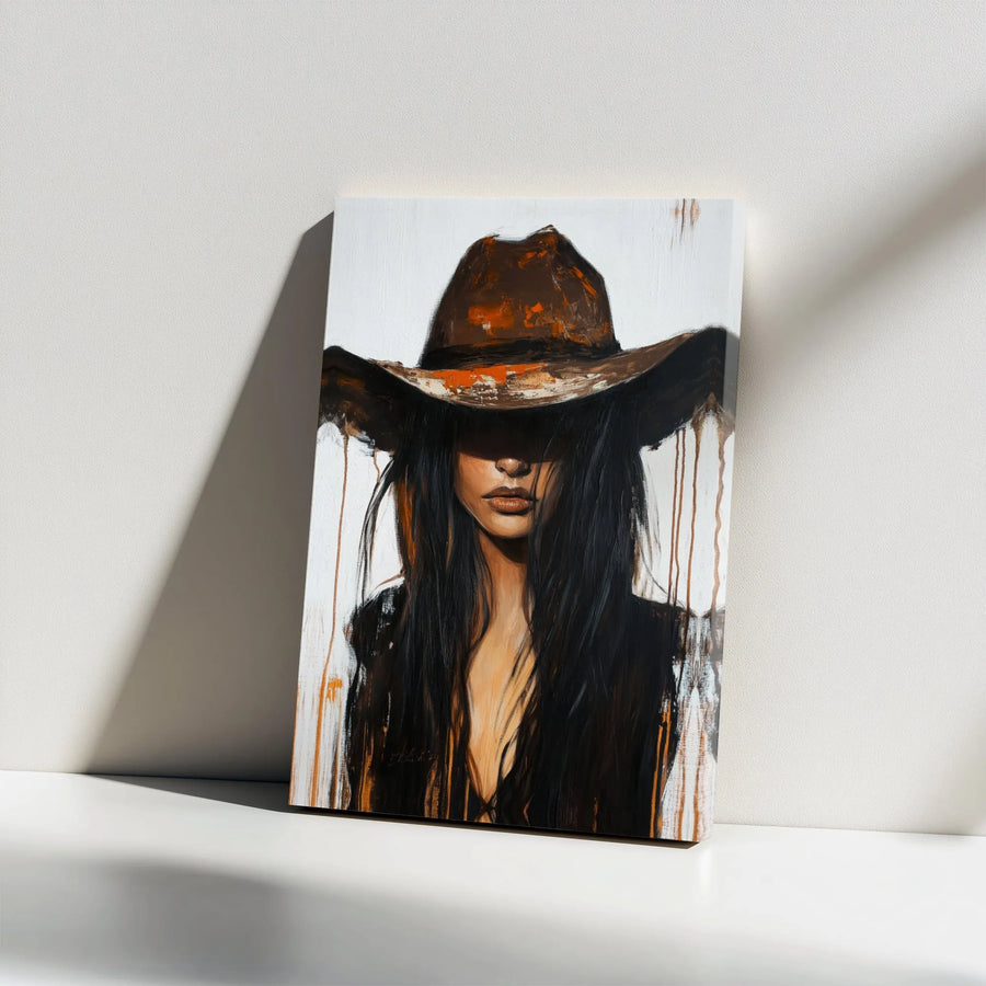 Cowgirl Portrait Canvas Wall Art | Western Oil Painting Style | Premium Gallery Wrap Decor | Modern Southwestern Home Gift