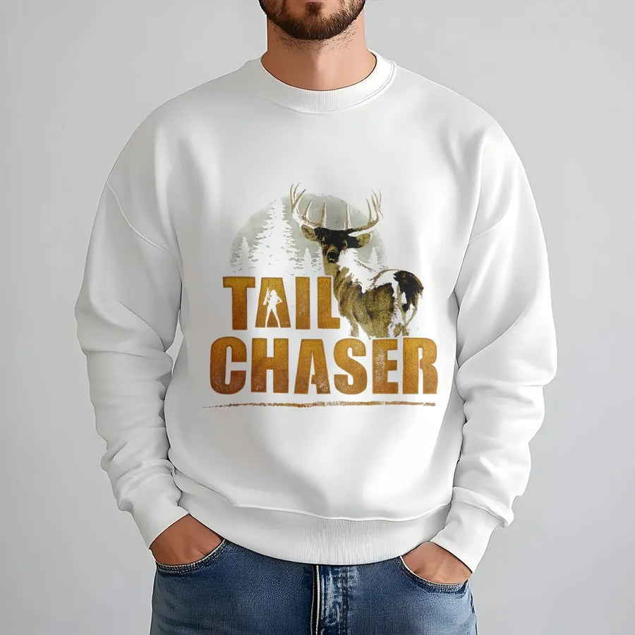 Tail Chaser Deer Hunting Sweatshirt | Retro Whitetail Buck Graphic | Premium Soft Unisex Pullover | Gift for Hunter Outdoor Enthusiast