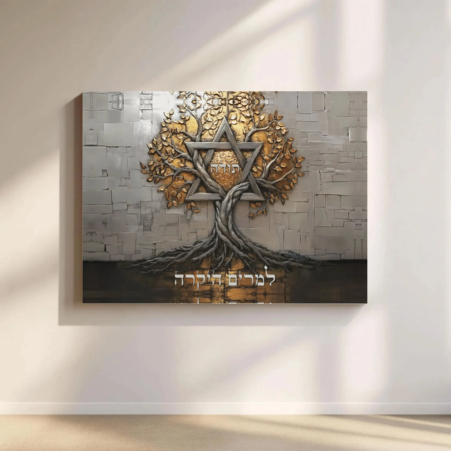 Jewish Tree Of Life Wall Art | Gold Star Of David Canvas Print | 1.25 Inch Premium Gallery Wrap | Hebrew Judaica Home Decor Gift
