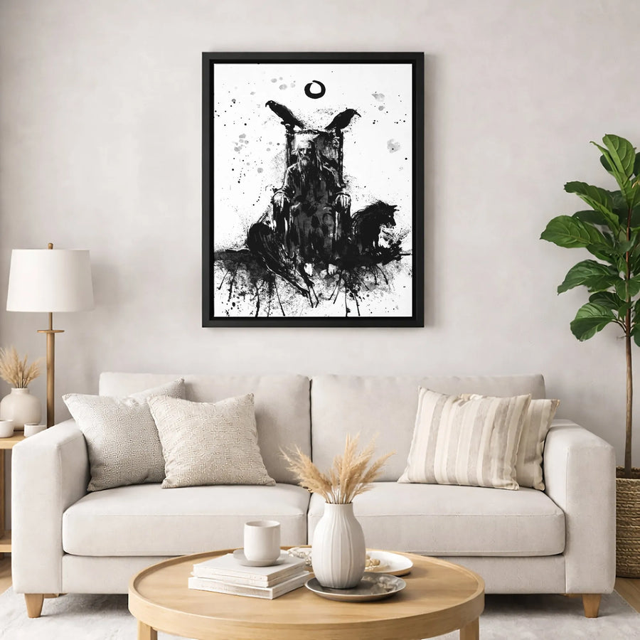 Odin Wall Art Canvas | Norse Mythology Ink Splatter Style | Premium 1.25-Inch Gallery Wrap | Viking Decor for Office and Home