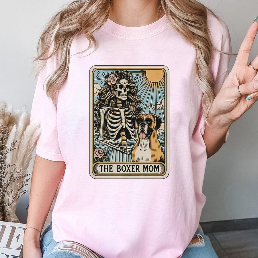 Boxer Mom T-Shirt | Tarot Card Aesthetic Dog Graphic | 100% Cotton Premium Tee | Unique Gift for Dog Lovers and Pet Owners
