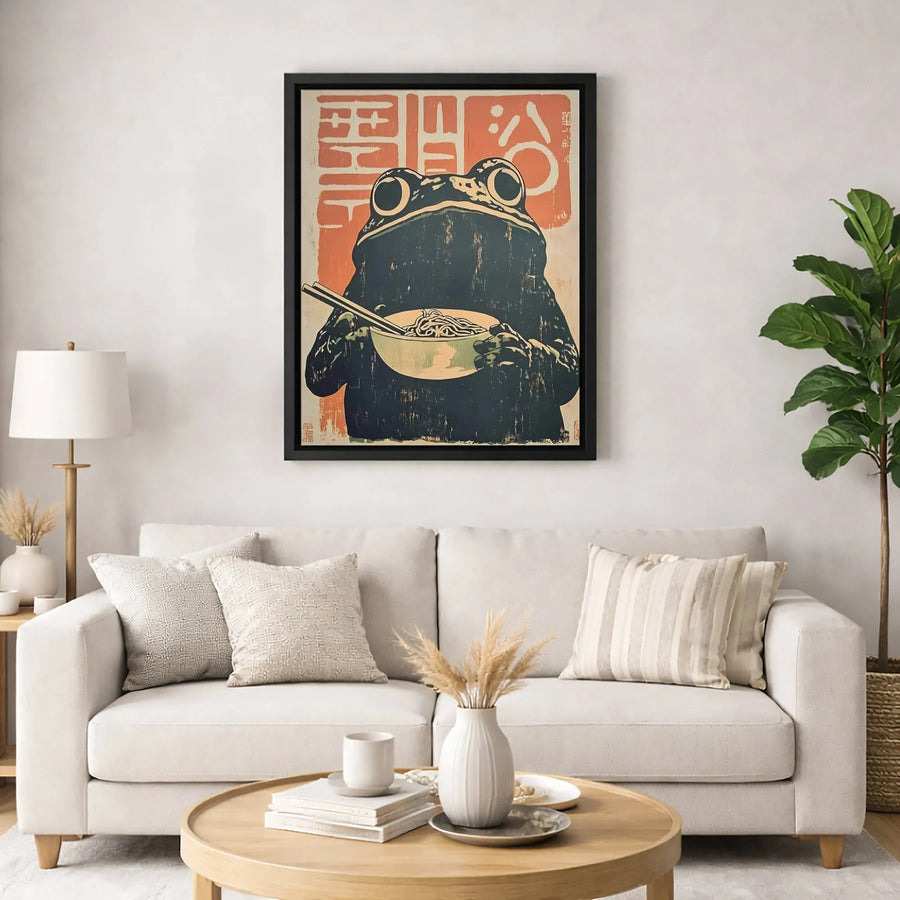 Japanese Ramen Frog Wall Art | Vintage Aesthetic Japanese Decor | Premium 1.25-Inch Gallery Wrapped Canvas | Quirky Kitchen & Dining Gift