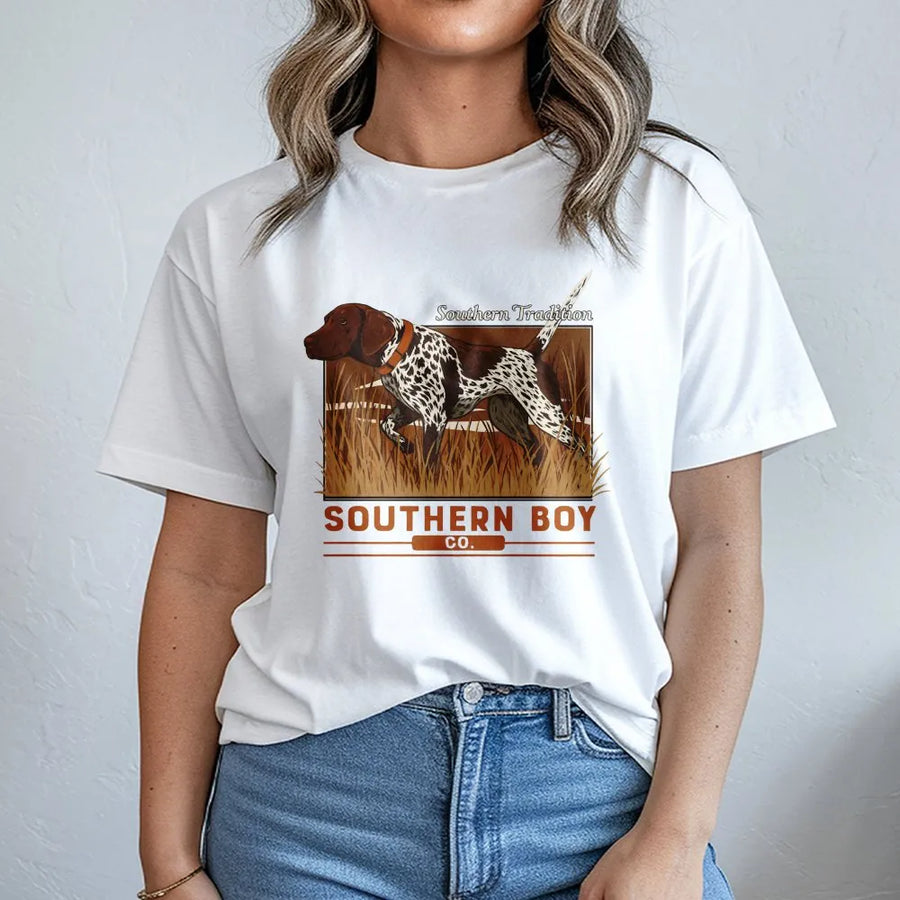 German Shorthaired Pointer T-Shirt | Southern Tradition Hunting Dog Graphic | Premium Cotton Country Apparel | Gift for Outdoorsmen and Bird Hunters