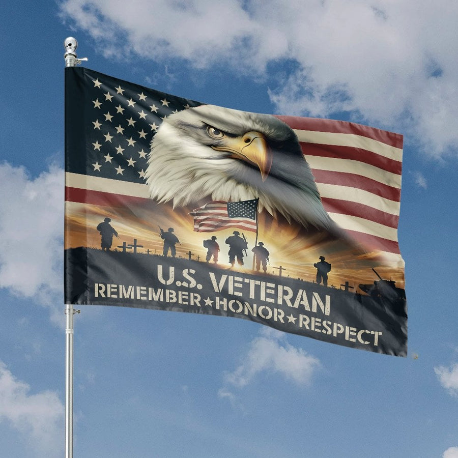 U.S. Veteran House Flag | Patriotic Eagle Military Tribute Banner | Weather-Resistant Polyester Decor | Memorial Day Gift for Veterans