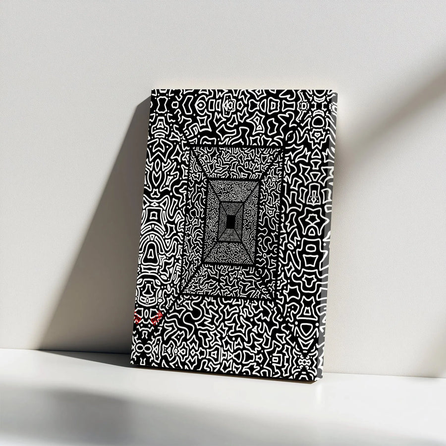Abstract Geometric Canvas Wall Art | Monochrome Infinite Tunnel Doodle Design | 1.25 Inch Premium Gallery Wrap | Modern Office & Home Decor