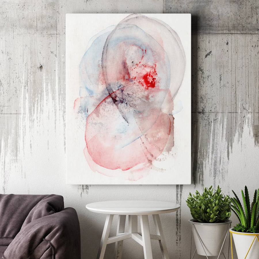Abstract Watercolor Vertical Canvas | Modern Red and Blue Circular Art | Premium Thick Gallery Canvas | Living Room & Office Decor Gift
