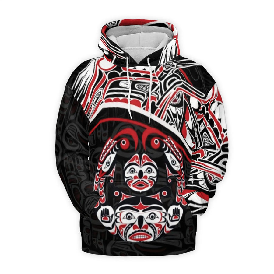 Pacific Northwest Native Art 3D Hoodie | Tribal Totem Graphic Print | Premium Brushed Fleece Pullover | Unisex Cultural Heritage Gift