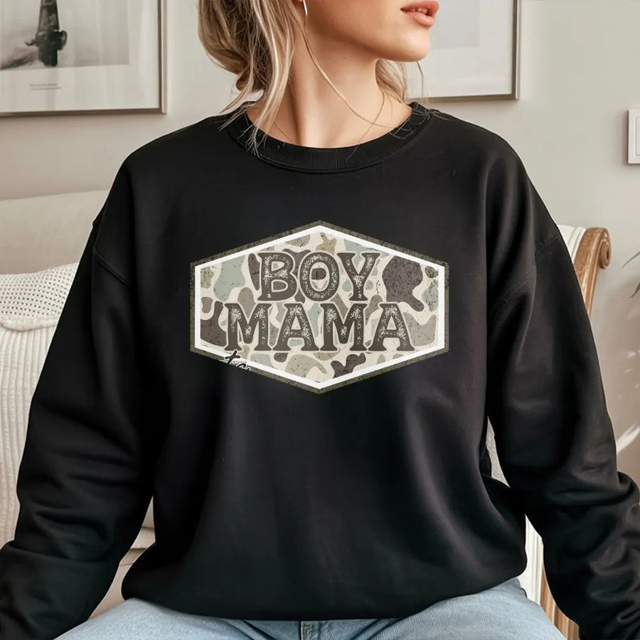 Boy Mama Camo Sweatshirt | Hunting Season Graphic Sweatshirt | Premium Cotton Blend | Gift for Proud Mom of Boys