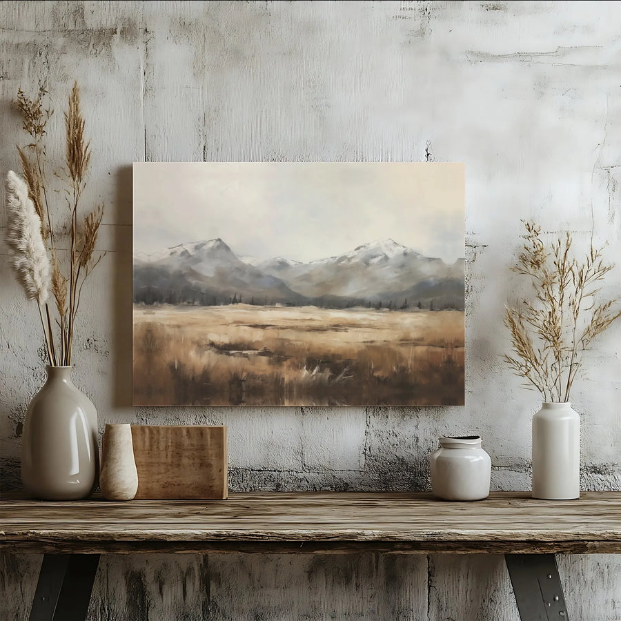 Mountain Landscape Canvas Wall Art | Misty Meadow Forest View | Premium Gallery Wrap Print | Modern Nature Home Decor for Living Room