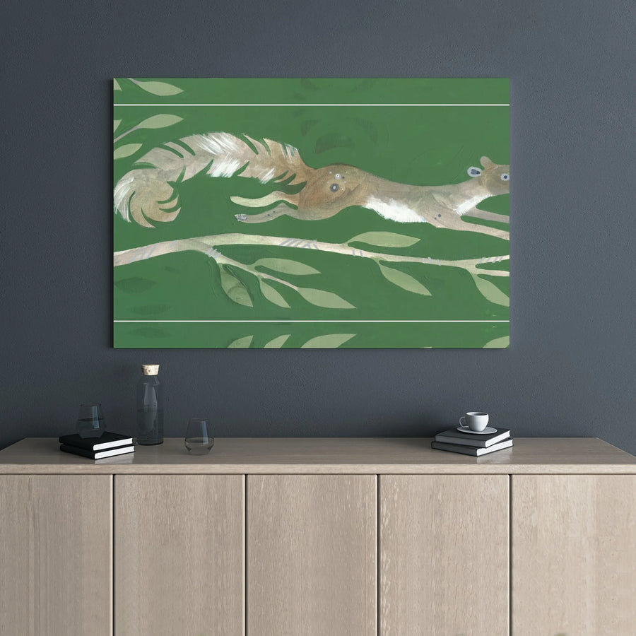 Leaping Squirrel Canvas Art | Stylized Forest Animal Print | Premium Gallery Wrap Wall Decor | Nature-Inspired Home Office Gift