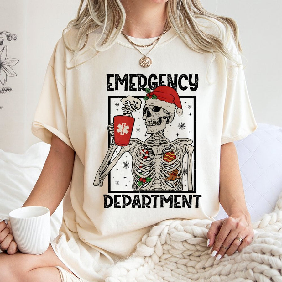 Emergency Department Christmas T-Shirt | Spooky Medical Staff Graphic | Premium 100% Cotton | Funny ER Nurse Holiday Gift Idea