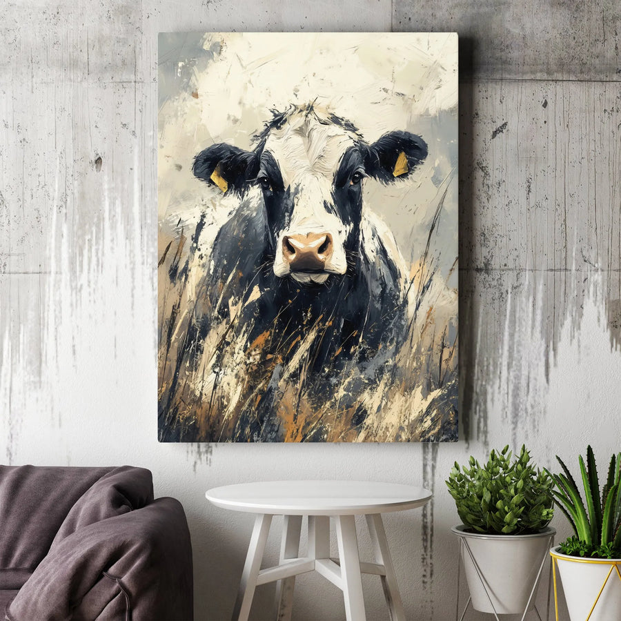 Abstract Cow Canvas Wall Art | Modern Farmhouse Animal Portrait | Premium Gallery Wrap Print | Rustic Home Decor Gift