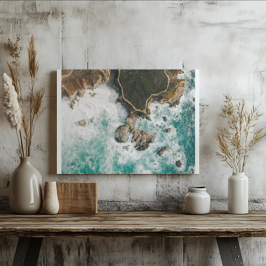 Coastal Wall Art Canvas Print | Aerial Ocean Photography with Crashing Waves | Premium Gallery Wrapped Canvas | Beach House Living Room Decor Gift