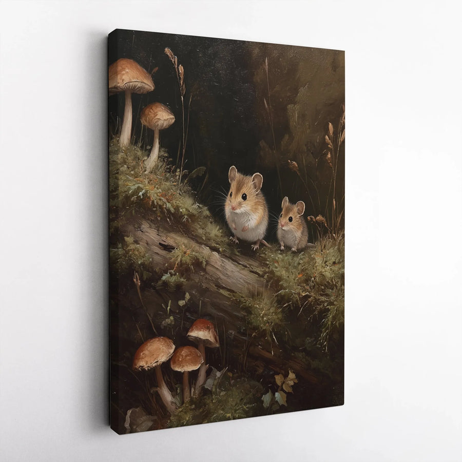 Forest Mouse Canvas Wall Art | Whimsical Woodland Mushroom Oil Painting | Premium Gallery-Wrapped Print | Cottagecore Nature Home Decor Gift