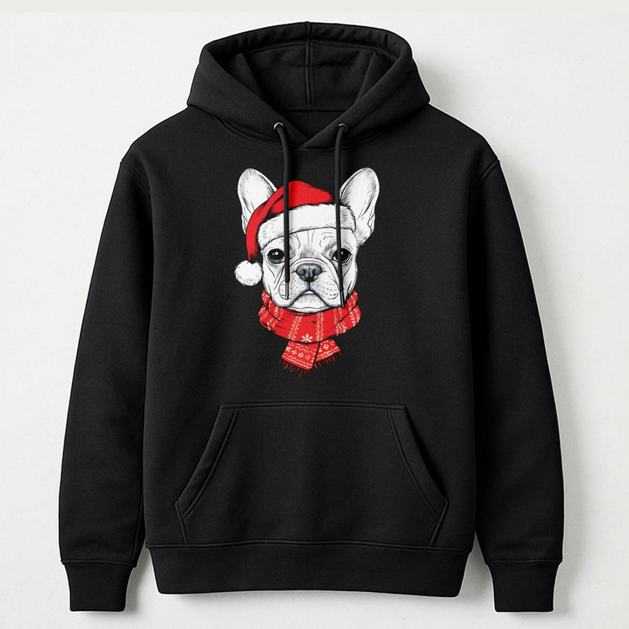 French Bulldog Christmas Hoodie | Cute Santa Hat Frenchie Graphic | Premium Cotton Blend | Funny Dog Lover Holiday Gift